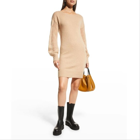 Naadam TUNIC DRESS Size M Sand Open Cable Knit Cashmere Merino Wool NEW $395 - Picture 2 of 11